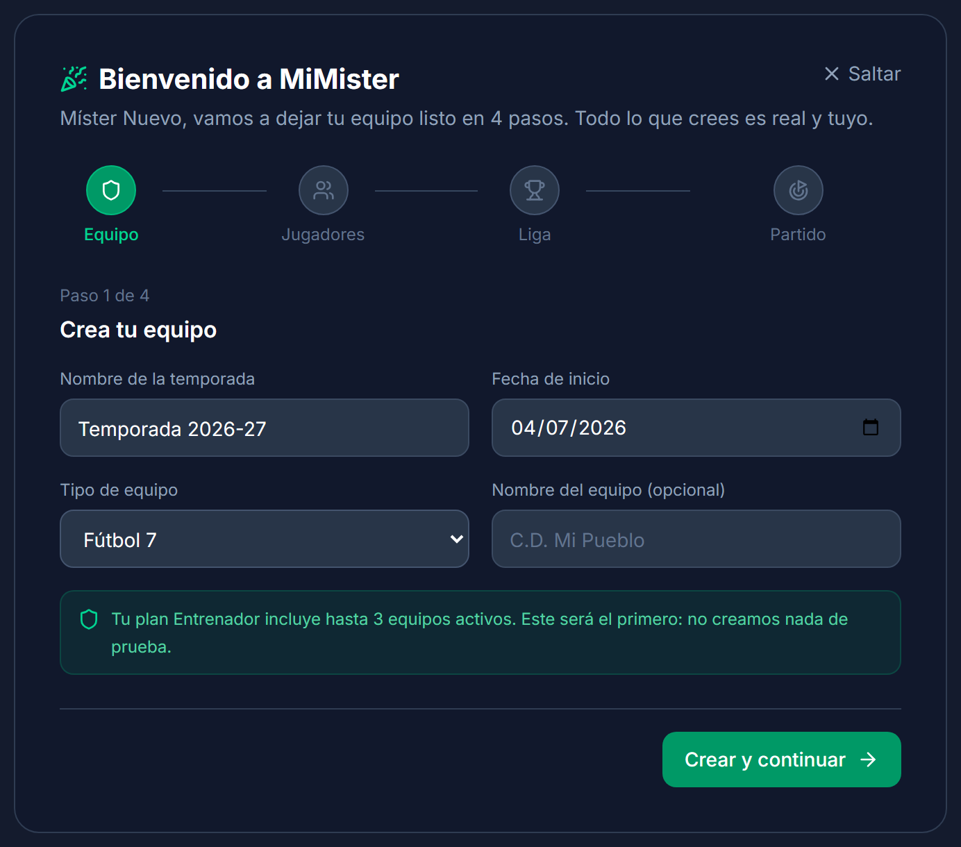 El asistente de bienvenida: 4 pasos para empezar con tu equipo real.