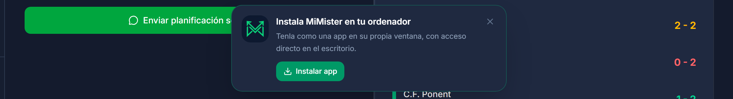 Aviso de instalación con botón directo en Android y ordenador.